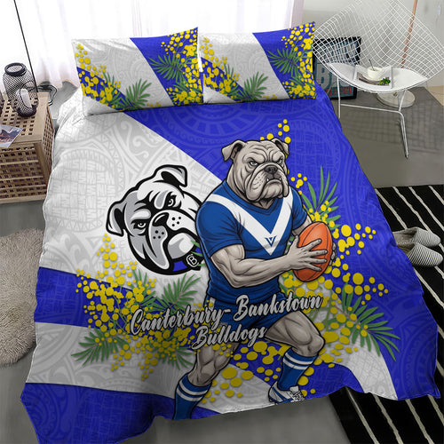 Canterbury Bankstown Bulldogs Bedding Set Golden Wattle Floral Polynesian - Australian Flower - Rugby Mascot