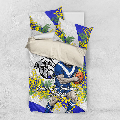 Canterbury Bankstown Bulldogs Bedding Set Golden Wattle Floral Polynesian - Australian Flower - Rugby Mascot