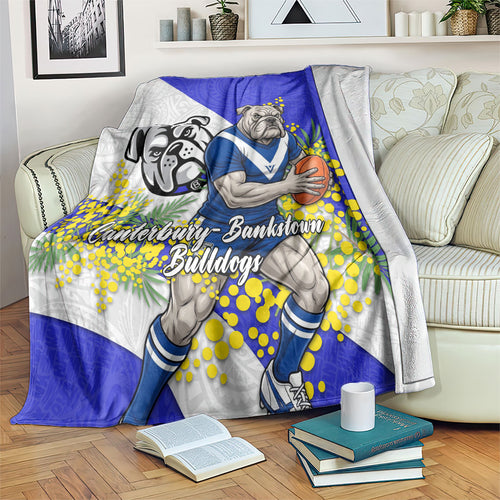 Canterbury Bankstown Bulldogs Blanket Golden Wattle Floral Polynesian - Australian Flower - Rugby Mascot