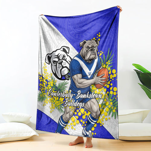 Canterbury Bankstown Bulldogs Blanket Golden Wattle Floral Polynesian - Australian Flower - Rugby Mascot