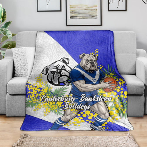 Canterbury Bankstown Bulldogs Blanket Golden Wattle Floral Polynesian - Australian Flower - Rugby Mascot
