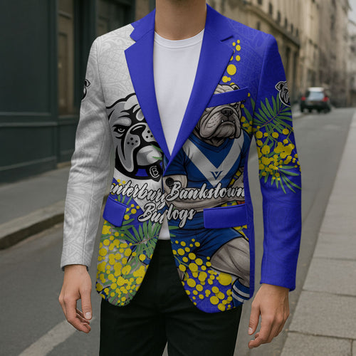 Canterbury Bankstown Bulldogs Blazer Golden Wattle Floral Polynesian - Australian Flower - Rugby Mascot