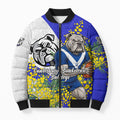Canterbury Bankstown Bulldogs Bomber Puffer Jacket Golden Wattle Floral Polynesian - Australian Flower - Rugby Mascot