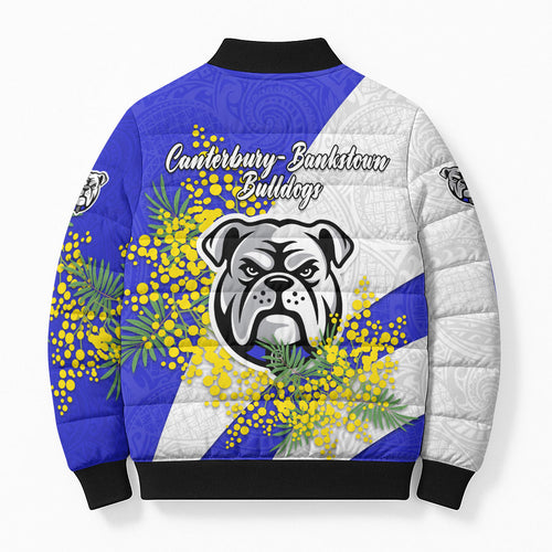 Canterbury Bankstown Bulldogs Bomber Puffer Jacket Golden Wattle Floral Polynesian - Australian Flower - Rugby Mascot