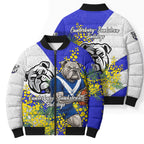 Canterbury Bankstown Bulldogs Bomber Puffer Jacket Golden Wattle Floral Polynesian - Australian Flower - Rugby Mascot