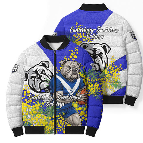 Canterbury Bankstown Bulldogs Bomber Puffer Jacket Golden Wattle Floral Polynesian - Australian Flower - Rugby Mascot