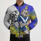 Canterbury Bankstown Bulldogs Bomber Puffer Jacket Golden Wattle Floral Polynesian - Australian Flower - Rugby Mascot