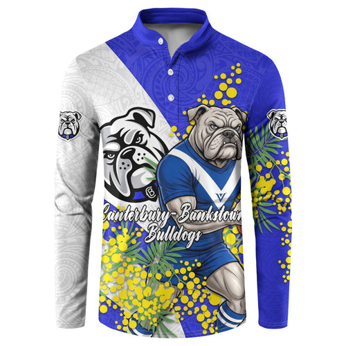 Canterbury Bankstown Bulldogs Button Sweatshirt Golden Wattle Floral Polynesian - Australian Flower - Rugby Mascot