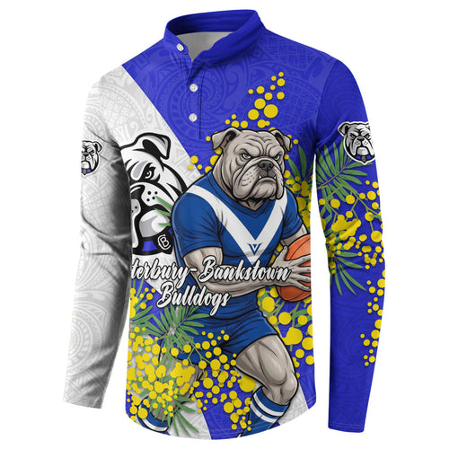 Canterbury Bankstown Bulldogs Button Sweatshirt Golden Wattle Floral Polynesian - Australian Flower - Rugby Mascot