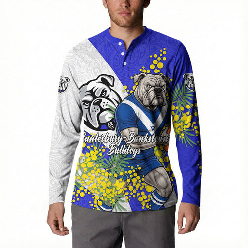 Canterbury Bankstown Bulldogs Button Sweatshirt Golden Wattle Floral Polynesian - Australian Flower - Rugby Mascot