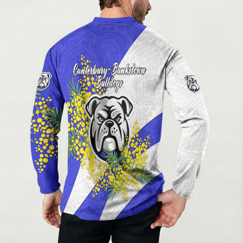 Canterbury Bankstown Bulldogs Button Sweatshirt Golden Wattle Floral Polynesian - Australian Flower - Rugby Mascot