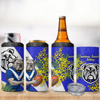 Canterbury Bankstown Bulldogs 4 in 1 Can Cooler Tumbler Golden Wattle Floral Polynesian - Australian Flower - Rugby Mascot
