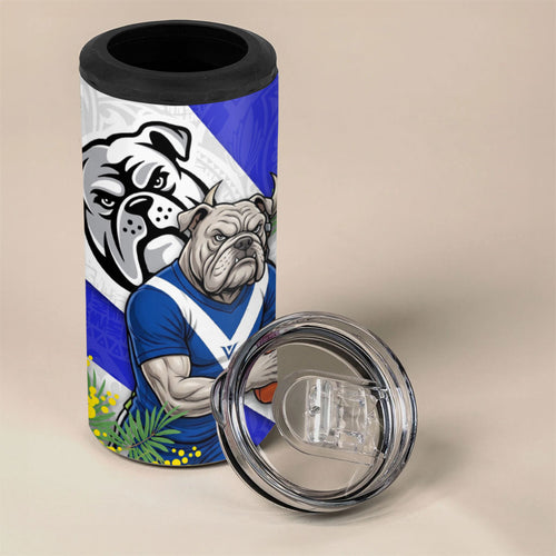 Canterbury Bankstown Bulldogs 4 in 1 Can Cooler Tumbler Golden Wattle Floral Polynesian - Australian Flower - Rugby Mascot