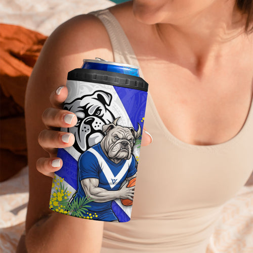 Canterbury Bankstown Bulldogs 4 in 1 Can Cooler Tumbler Golden Wattle Floral Polynesian - Australian Flower - Rugby Mascot