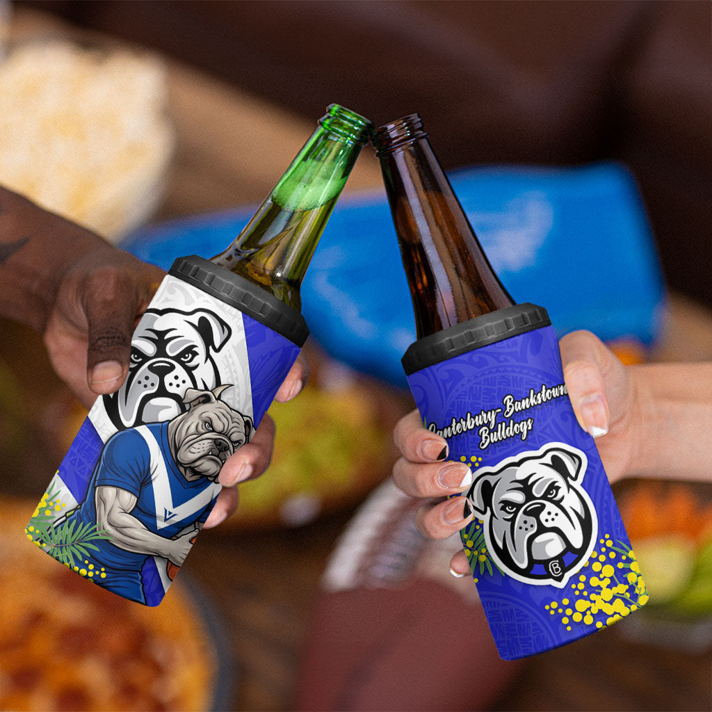 Canterbury Bankstown Bulldogs 4 in 1 Can Cooler Tumbler Golden Wattle Floral Polynesian - Australian Flower - Rugby Mascot