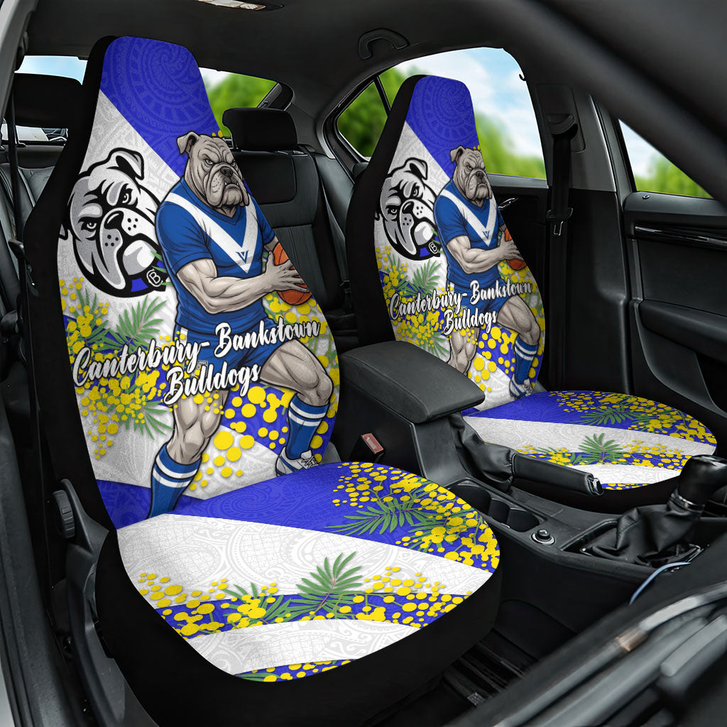Canterbury Bankstown Bulldogs Car Seat Cover Golden Wattle Floral Polynesian - Australian Flower - Rugby Mascot