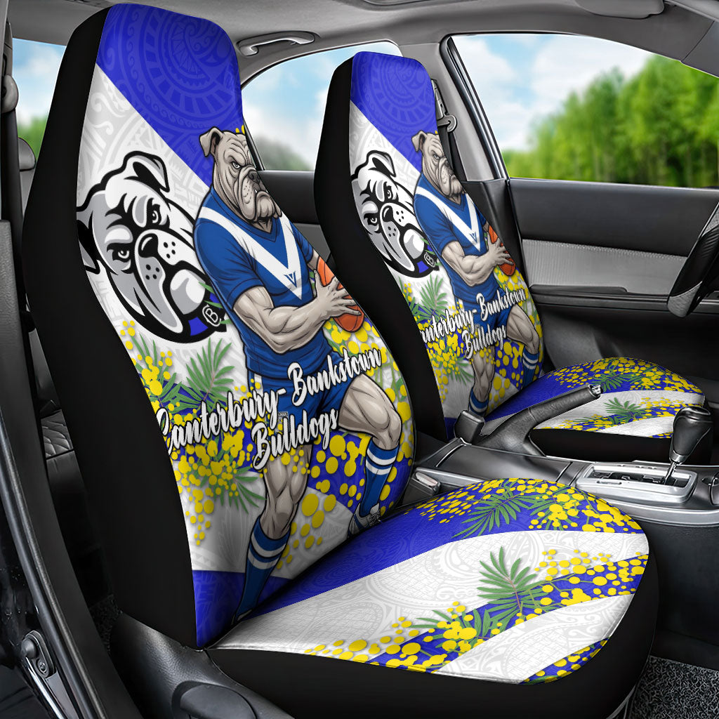 Canterbury Bankstown Bulldogs Car Seat Cover Golden Wattle Floral Polynesian - Australian Flower - Rugby Mascot