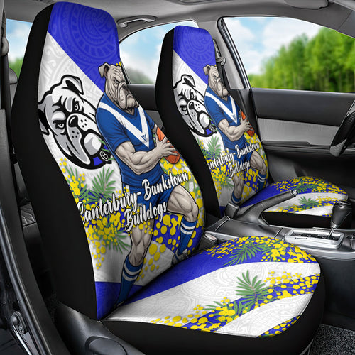 Canterbury Bankstown Bulldogs Car Seat Cover Golden Wattle Floral Polynesian - Australian Flower - Rugby Mascot