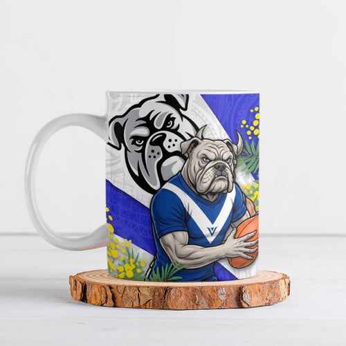 Canterbury Bankstown Bulldogs Ceramic Mug Golden Wattle Floral Polynesian - Australian Flower - Rugby Mascot