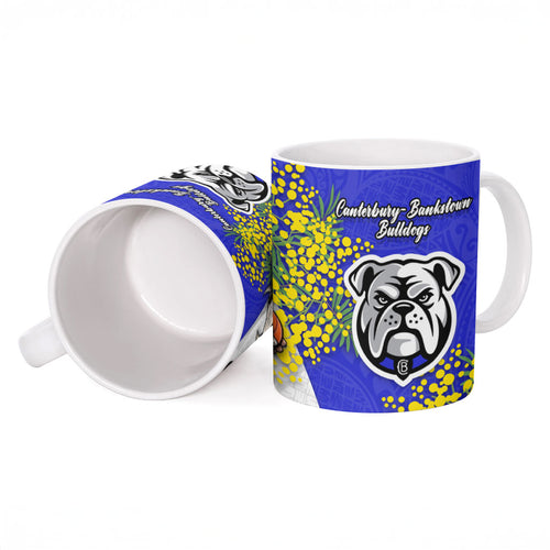 Canterbury Bankstown Bulldogs Ceramic Mug Golden Wattle Floral Polynesian - Australian Flower - Rugby Mascot