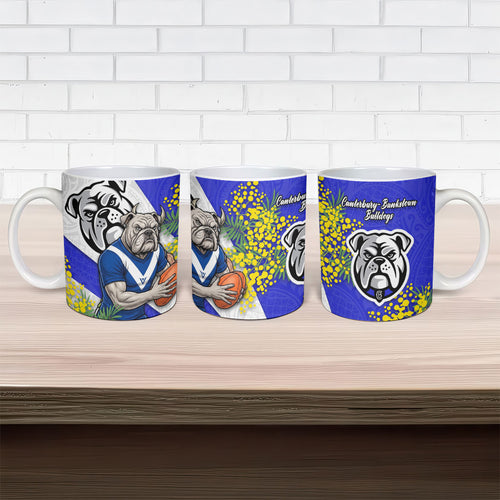 Canterbury Bankstown Bulldogs Ceramic Mug Golden Wattle Floral Polynesian - Australian Flower - Rugby Mascot