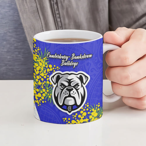 Canterbury Bankstown Bulldogs Ceramic Mug Golden Wattle Floral Polynesian - Australian Flower - Rugby Mascot