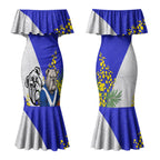 Canterbury Bankstown Bulldogs Couples Matching Mermaid Dress and Hawaiian Shirt Golden Wattle Floral Polynesian - Australian Flower - Rugby Mascot