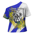 Canterbury Bankstown Bulldogs Cross Shoulder Shirt Golden Wattle Floral Polynesian - Australian Flower - Rugby Mascot