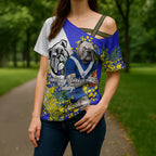 Canterbury Bankstown Bulldogs Cross Shoulder Shirt Golden Wattle Floral Polynesian - Australian Flower - Rugby Mascot
