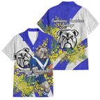 Canterbury Bankstown Bulldogs Family Matching Tank Maxi Dress and Hawaiian Shirt Golden Wattle Floral Polynesian - Australian Flower - Rugby Mascot