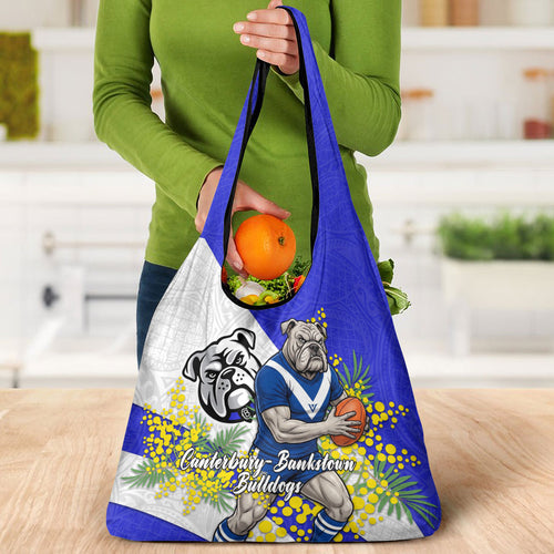 Canterbury Bankstown Bulldogs Grocery Bag Golden Wattle Floral Polynesian - Australian Flower - Rugby Mascot