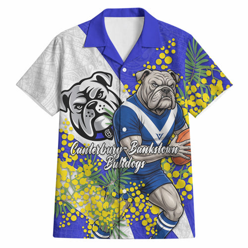 Canterbury Bankstown Bulldogs Hawaiian Shirt Golden Wattle Floral Polynesian - Australian Flower - Rugby Mascot