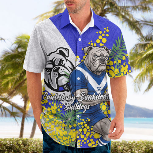Canterbury Bankstown Bulldogs Hawaiian Shirt Golden Wattle Floral Polynesian - Australian Flower - Rugby Mascot