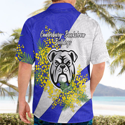 Canterbury Bankstown Bulldogs Hawaiian Shirt Golden Wattle Floral Polynesian - Australian Flower - Rugby Mascot