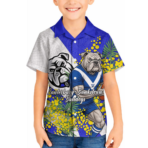 Canterbury Bankstown Bulldogs Hawaiian Shirt Golden Wattle Floral Polynesian - Australian Flower - Rugby Mascot