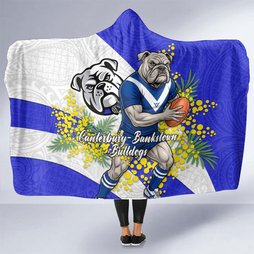 Canterbury Bankstown Bulldogs Hooded Blanket Golden Wattle Floral Polynesian - Australian Flower - Rugby Mascot