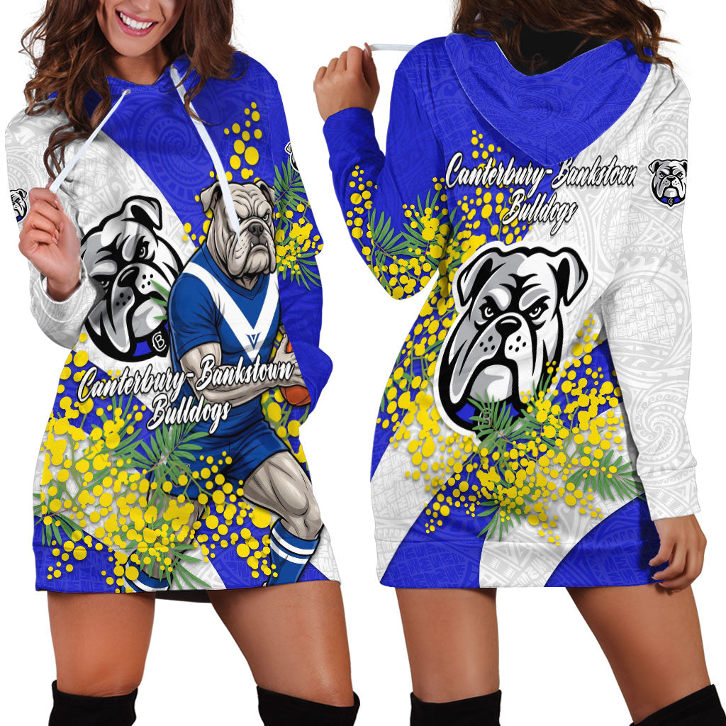 Canterbury Bankstown Bulldogs Hoodie Dress Golden Wattle Floral Polynesian - Australian Flower - Rugby Mascot