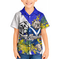 Canterbury Bankstown Bulldogs Kid Hawaiian Shirt Golden Wattle Floral Polynesian - Australian Flower - Rugby Mascot