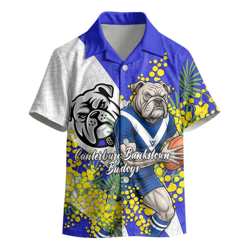 Canterbury Bankstown Bulldogs Kid Hawaiian Shirt Golden Wattle Floral Polynesian - Australian Flower - Rugby Mascot