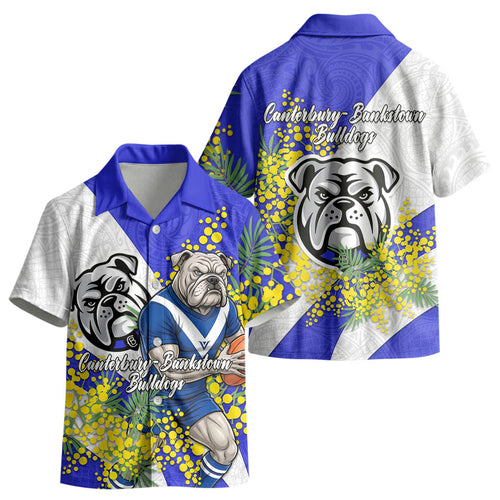 Canterbury Bankstown Bulldogs Kid Hawaiian Shirt Golden Wattle Floral Polynesian - Australian Flower - Rugby Mascot