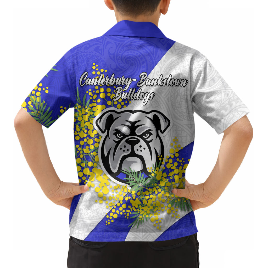 Canterbury Bankstown Bulldogs Kid Hawaiian Shirt Golden Wattle Floral Polynesian - Australian Flower - Rugby Mascot