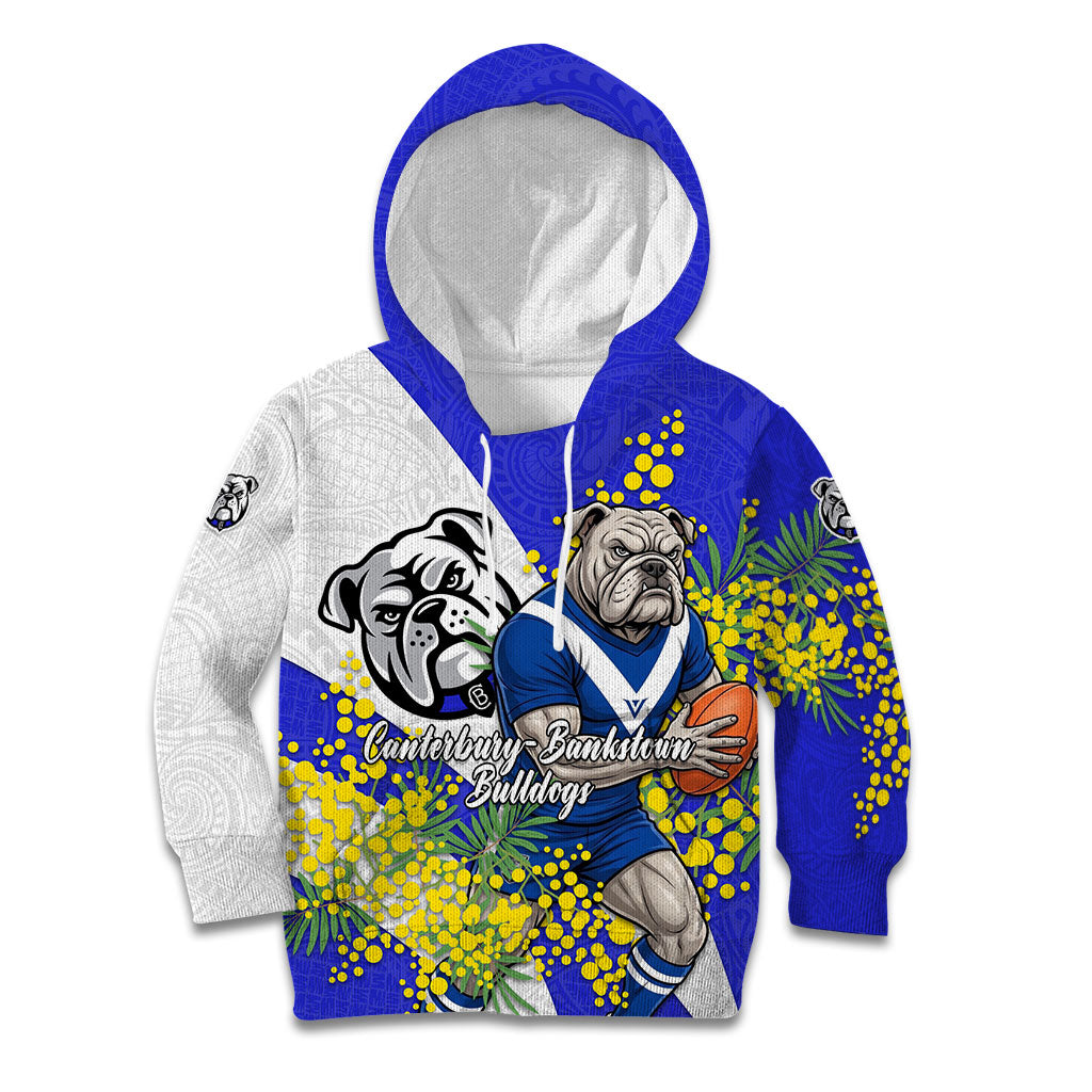 Canterbury Bankstown Bulldogs Kid Hoodie Golden Wattle Floral Polynesian - Australian Flower - Rugby Mascot