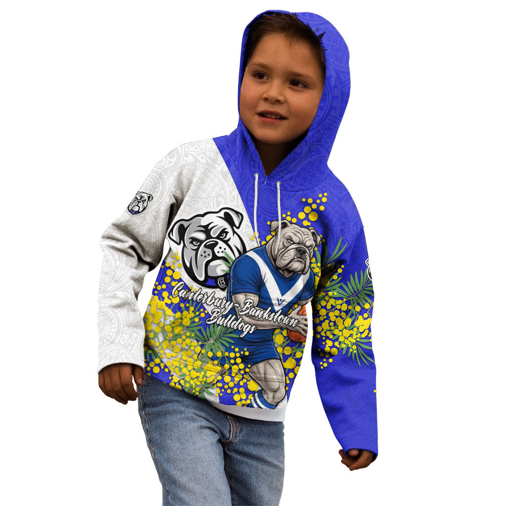 Canterbury Bankstown Bulldogs Kid Hoodie Golden Wattle Floral Polynesian - Australian Flower - Rugby Mascot