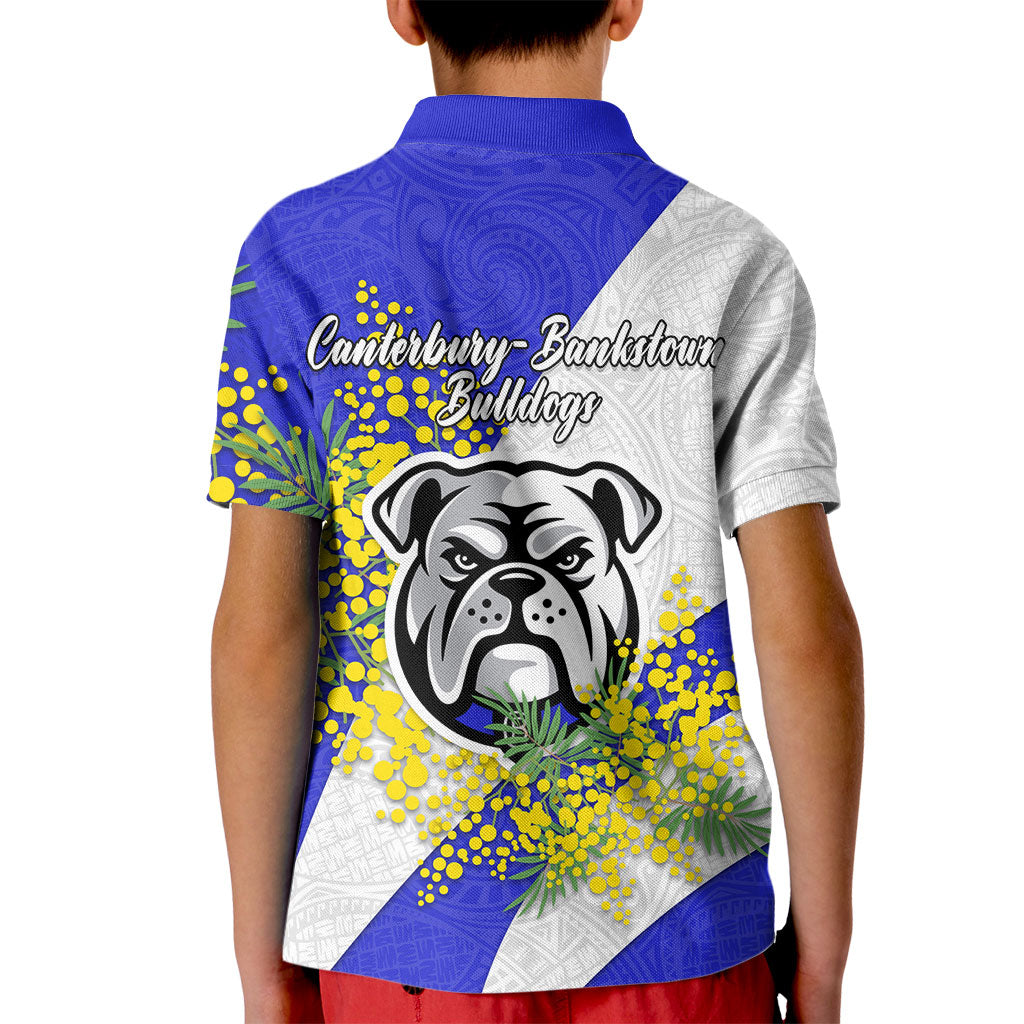 Canterbury Bankstown Bulldogs Kid Polo Shirt Golden Wattle Floral Polynesian - Australian Flower - Rugby Mascot