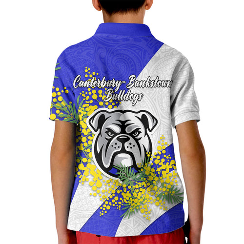 Canterbury Bankstown Bulldogs Kid Polo Shirt Golden Wattle Floral Polynesian - Australian Flower - Rugby Mascot