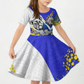 Canterbury Bankstown Bulldogs Kid Short Sleeve Dress Golden Wattle Floral Polynesian - Australian Flower - Rugby Mascot
