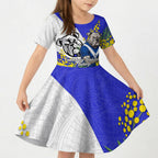 Canterbury Bankstown Bulldogs Kid Short Sleeve Dress Golden Wattle Floral Polynesian - Australian Flower - Rugby Mascot