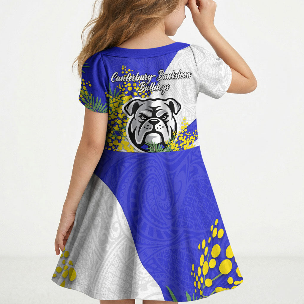 Canterbury Bankstown Bulldogs Kid Short Sleeve Dress Golden Wattle Floral Polynesian - Australian Flower - Rugby Mascot