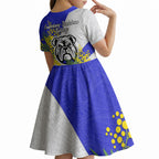 Canterbury Bankstown Bulldogs Kid Short Sleeve Dress Golden Wattle Floral Polynesian - Australian Flower - Rugby Mascot