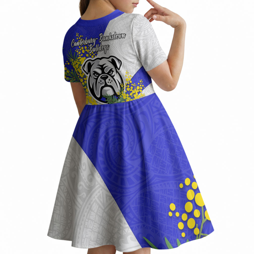 Canterbury Bankstown Bulldogs Kid Short Sleeve Dress Golden Wattle Floral Polynesian - Australian Flower - Rugby Mascot